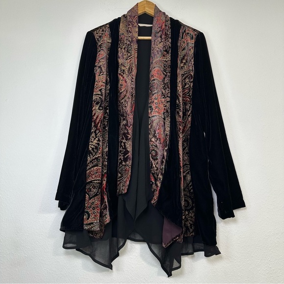 Soft Surroundings Vintage Duster Open Front Boho Velvet Fairy Whimsygoth Print - Picture 2 of 11